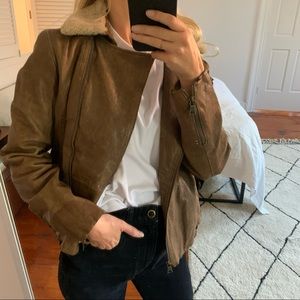 Banana Republic Brown leather jacket with detachable shearling collar SZ S